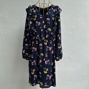 Banana Republic Ruffle Floral Knee length long sleeve Dress Size XL